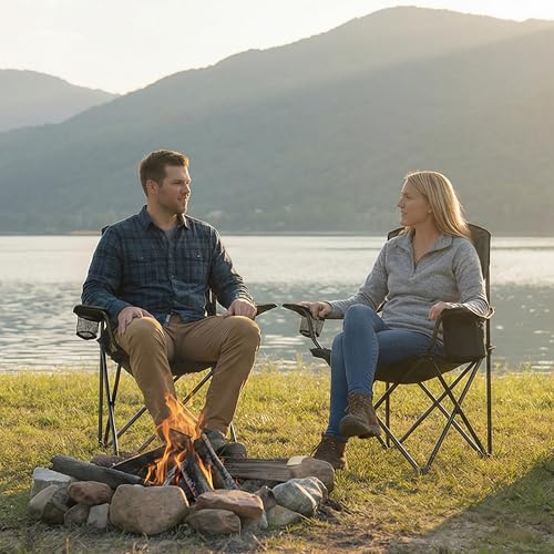 ALPHA CAMP Camping Chairs 350LBS Capacity, Heavy Duty Folding Chair with 4-Can Cooler Bag, Portable Outdoor Chair with Cup Holder for Adults, Collapsible for Tailgating, Beach, Fishing,Black - view 1