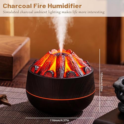 Image of Bedroom Humidifier for Sleep Essential Oil Diffuser with Flame Effect Night Light Ultrasonic Cool Mist Air Quiet USB Auto Shut Off Aromatherapy Diffuser (Charcoal Fire Humidifier)