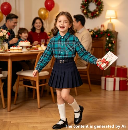 Image of SANGTREE Women and Girls Long Sleeve Flannel Casual Button Down Plaid Shirt