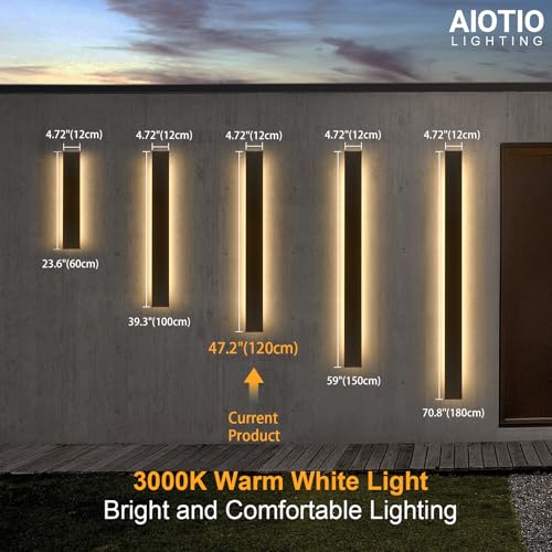 Image of AioTio 47.2in Outdoor Wall Light Exterior, Black Long LED Outdoor Wall Light Fixtures Wall Mount,Upgraded 4.72in Wide 3000K IP65 Waterproof Modern Porch Sconce Lights for Garage,Courtyard,Patio