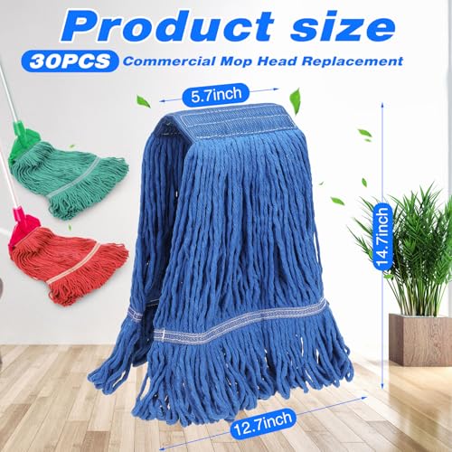 Image of Roshtia 30 Pieces Commercial Mop Head Replacement Floor Cleaning Wet Mop Heads Heavy Duty Large Cotton String Sweeper Refills for Industrial Home Use (Multicolor)