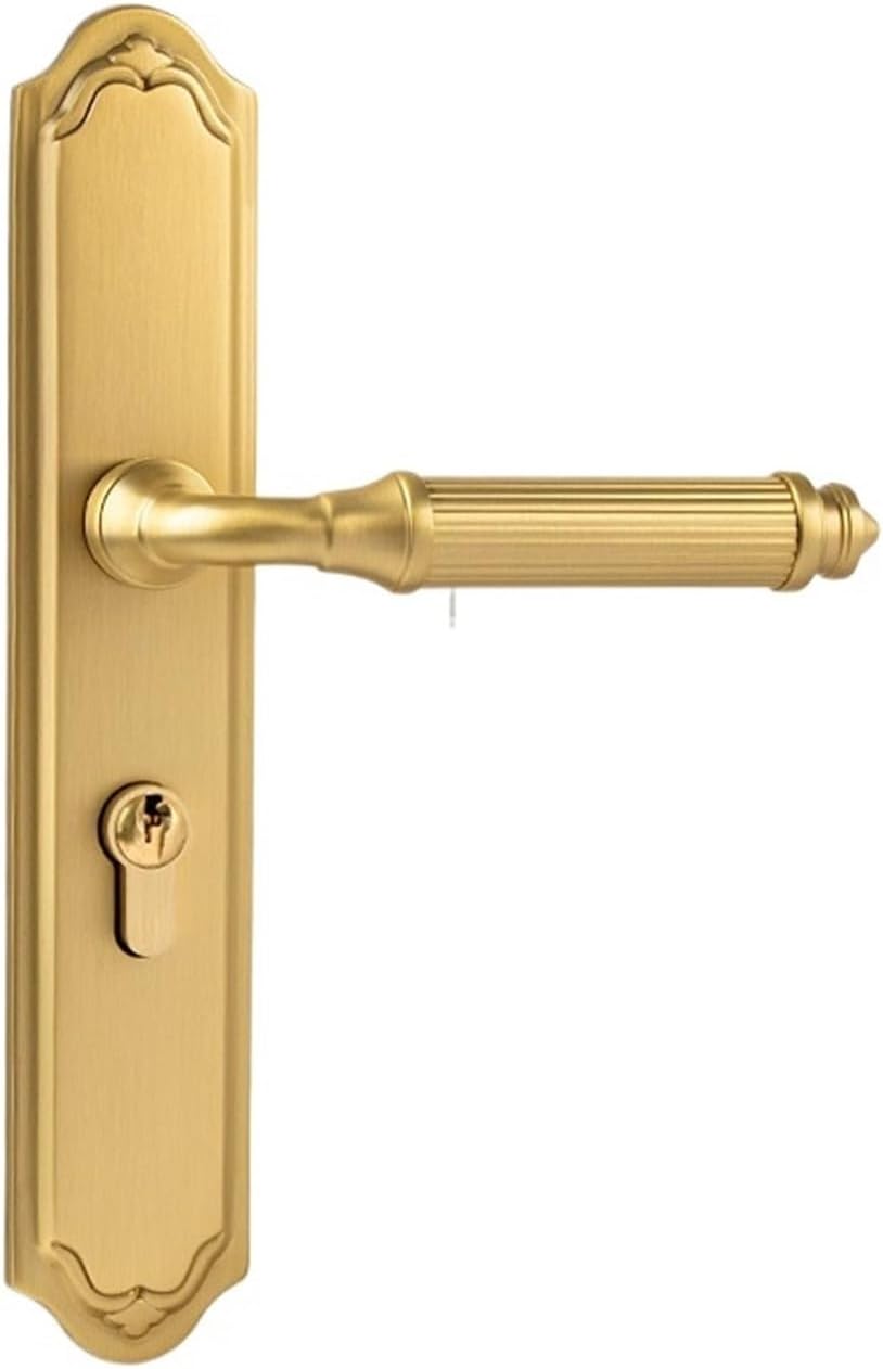 Brass French Door Lock Wooden Door Copper Lock Indoor knurled Silent Room Door Lock European American Style Light Luxury Pure Copper Door Handle(French Brushed Bronze)