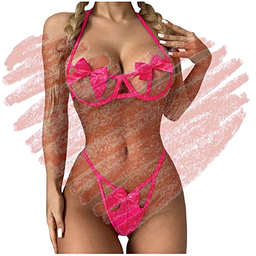 Two Piece Lingerie for Women Sexy Butterfly Underwear Lingerie Lace Sleepwear Lingerie Sexy Fashion Lingerie Set (Medium, Hot Pink)
