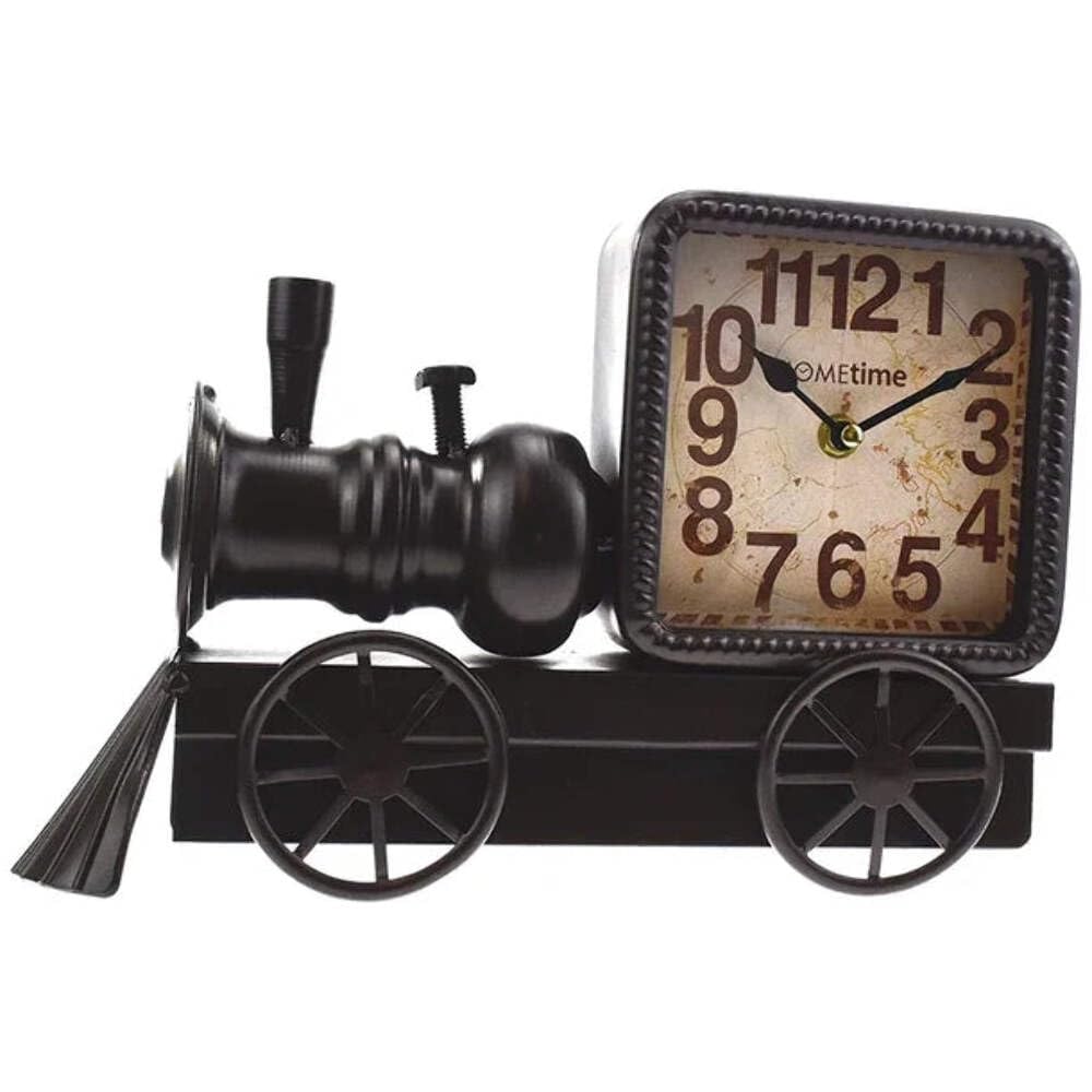 Hometime Metal Mantel Clock - Black Locomotive Steam Train Engine