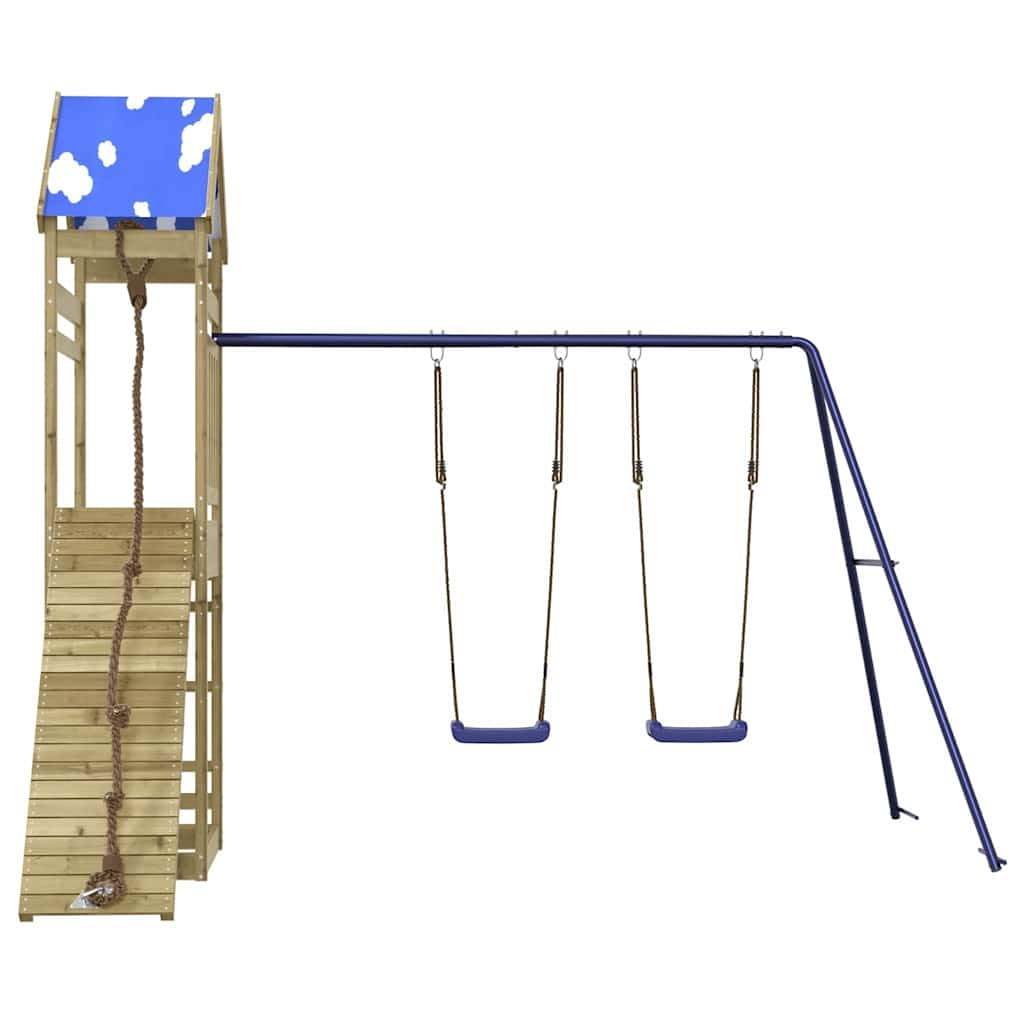 Spielturm aus imprägniertem Kiefernholz mit Schaukel, Rutsche, Klettergerüst und Sandkasten für Garten, Terrasse, Outdoor Spielplatz, Kinderspielhaus mit Leiter, Seil, Rampe und Sicherheit
