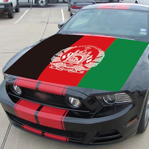 Image of Afghanistan Afghan Flag Car Hood Cover 3.5X5Ft Afghan National Car Bonnet Banner Elastic Fabrics Windproof Vehicles Decorate Flags