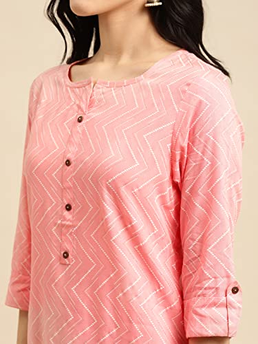 Image of rangita Pink Rayon Calf Length Printed Straight Kurti for Women | Kurta for Women