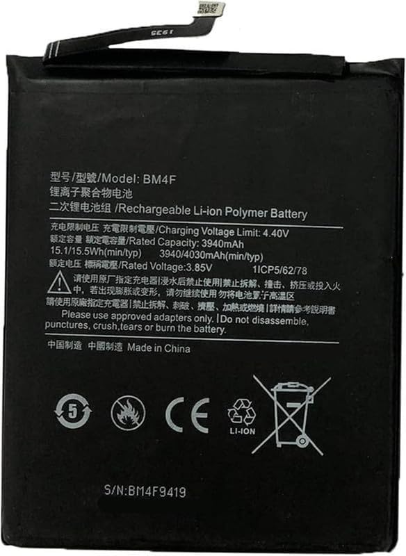 BaterÃa de repuesto compatible con BM4F MI A3 CC9E MI9 LITE M1904F3BG M1906F9SH M1906F9SI 1ICP5/62/78 3,85 V, 3940 mAh
