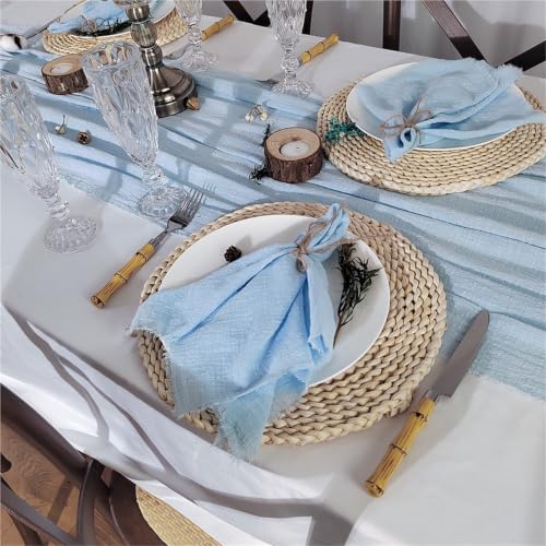 Camino de mesa de tela de queso de algodón con flecos para decoración de bodas 4
