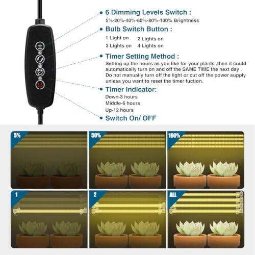 Image of Indoor Grow Lights Strip for Under Cabinet Plants Greenhouse Growing | Bar Plant Light with Timer Auto Control , 6-Level Dimmable for Office Home Greenhouse Shelf Plants Growing