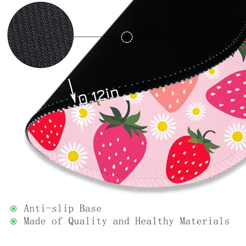 Image of Gctriki Strawberry Mouse Pad, with Stitched Edge Non-Slip Rubber Base, Small Round Comfortable Computer Mousepad for Laptop Gaming Work, Pink Office Desk Accessories for Her
