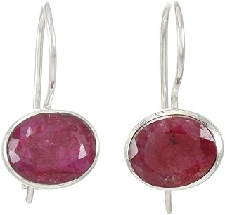 925 Sterling Silver Dangling Earrings For Womens Ruby Drop Dangle Earrings Sterling Silver Dangling Earrings July Birthstone Bezel Set Gemstone Art Deco Dangle Drop Earrings