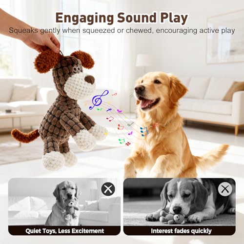 2026 New Dog Toys, Indestructible Plush Dog Toy for Aggressive Chewers, Interactive Squeaky Soft Puppy Chew Toy, Durable Teething Toys for Small Medium Large Dogs (Brown)