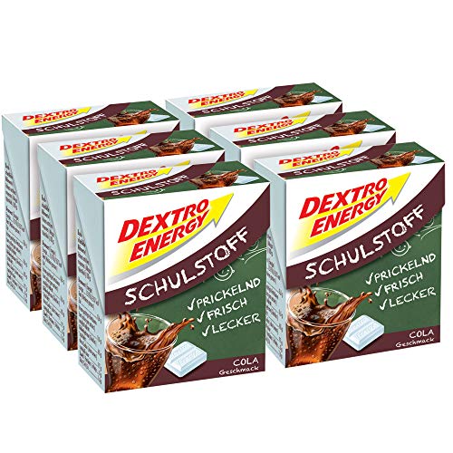 Dextro Energy Schulstoff Traubenzucker Cola Geschmack | 6 Packungen (6 x 50g) Mini Dextro in Klickbox | Idealer Cola Ersatz im Vorratspack