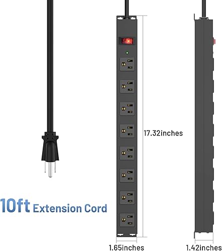 Miniatura 5 de Regleta protectora contra sobretensiones de 8 tomas, cable de 10 pies de largo, tira de alimentación de metal resistente para el hogar, oficina,