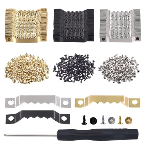 Image of 150Pcs Sawtooth Picture Hangers Heavy Duty, 3 Colors Frame Hangers Canvas Hanger Hooks, Saw Toothed Picture Hanging Hardware Kit for Wall Painting Photo Artwork