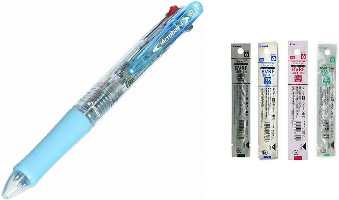 4 Colors Ballpoint Pen Acroball 4 Extra Fine Black Red Blue & Green (BKAB-45EF-CSL) + Refill 4 Colors 0.5mm Set