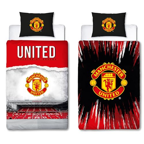 Manchester United FC Parure de lit Simple avec Housse de Couette réversible Motif théâtre Rouge