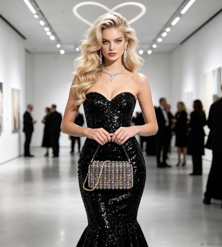 Image of Sweetovo Rhinestone Clutch Purse, Sparkly Evening Bag with Chain for Women