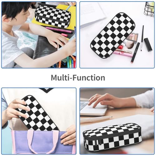 Image of Checkered Flag Pencil Case Aesthetic Large Capacity Pen Pouch | Storage Bag with Compartments for Travel School Office Organizer