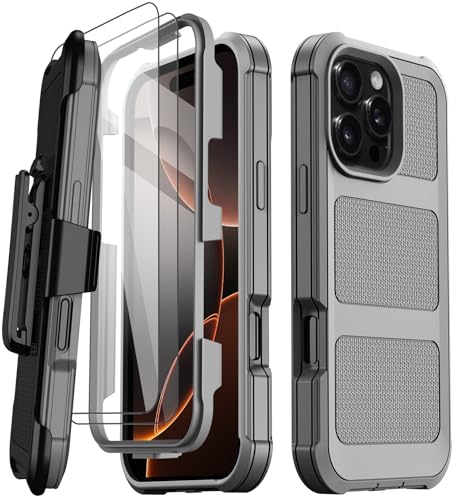 Coque iPhone 16 Pro Max antichoc avec clip ceinture et 2 verres trempés