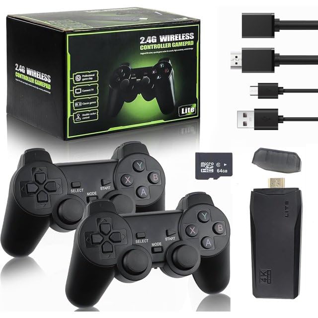Wireless Retro Game Console,Retro Game Dongle,Plug & Play Video TV Game Dongle Within 20000+ Games Built-in, 9 Classic Emulators, 4K HD Nostalgia Game for TV, Dual 2.4G Wireless Control