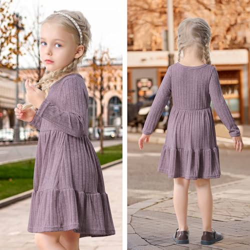 Image of Toddler Baby Girl Long Sleeve Dress Girls Knit Sweater Dresses Tiered Kids Swing Holiday Clothes Fall Winter