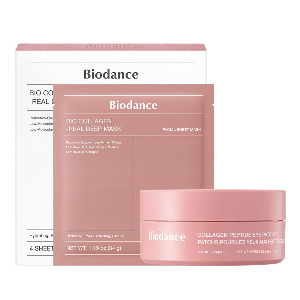 BIODANCE Collagen Anti-Aging Set: Bio Collagen Real Deep Mask & Collagen Peptide Eye Patches, Set for Face & Smile Lines, Korean Skin Care, Skin Care Gift Set