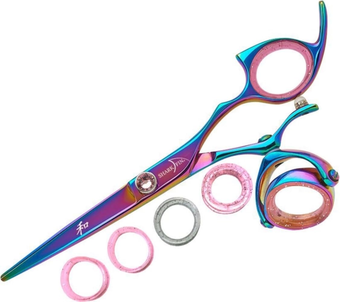 Sharkfin Shears Professional Right Handed Super Swivel RAINBOW 6.25" Scissors