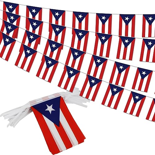 Image of Puerto Rico String Flag Pennant Banner - 38 Flags, 42 Feet Small Mini Puerto Rican Flags Bunting Banner for Country Decoration, School, Party, Sports Events