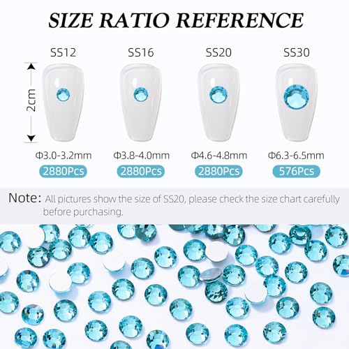 Image of Aquamarine Flatback Rhinestones, Glass Rhinestones for Nail Art and Craft, Glue Fix, Loose Crystal Gemstones(Aquamarine, SS16, 2880pcs, 3.8-4.0mm)