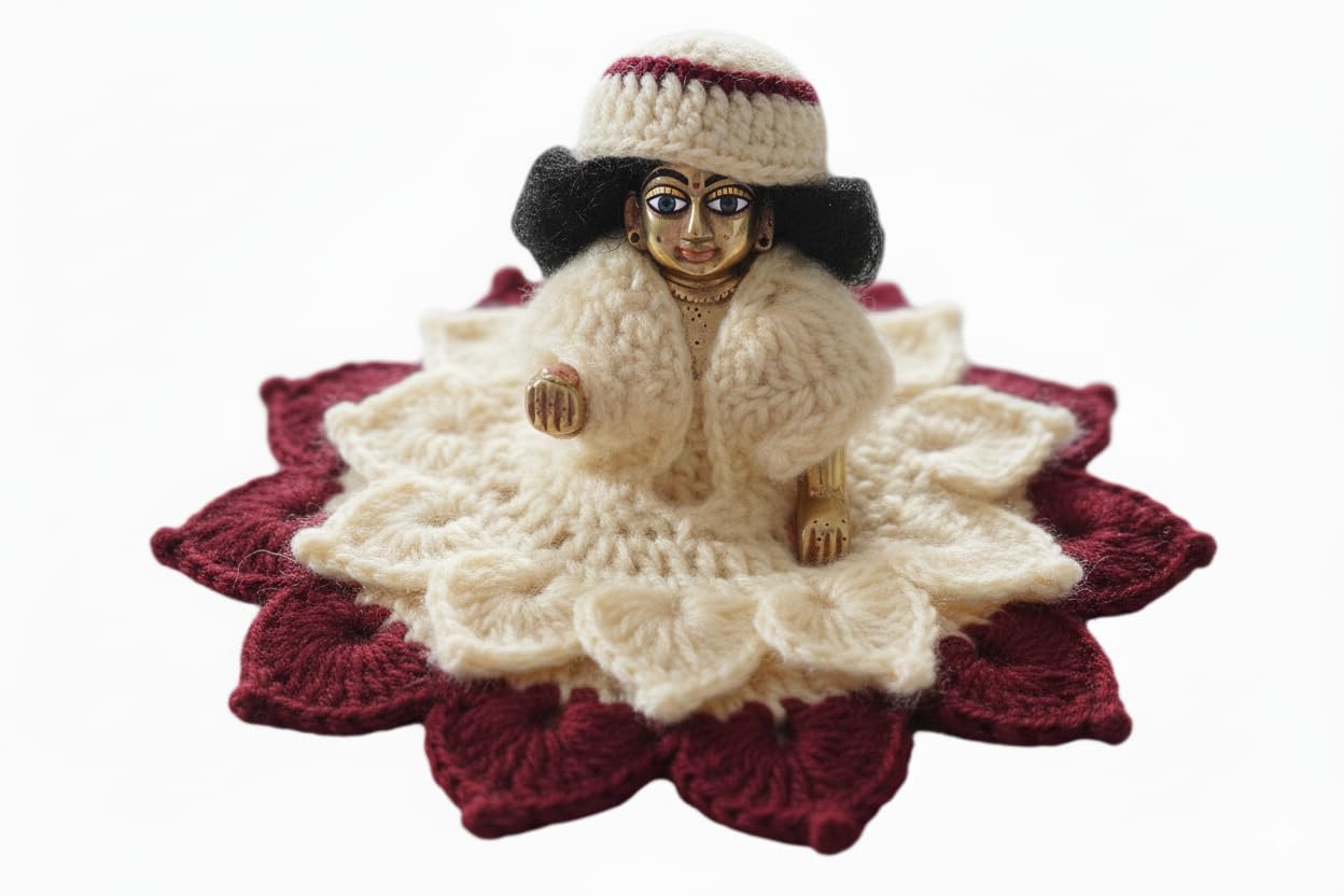 Aater Handmade Laddu Gopal Winter Woolen Dress with Cap for Kanha Ji  Krishna Set - Thakur Ji Designer Poshak for Bal Gopal (White and red)(Size  2) ...