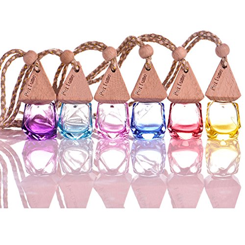 WarmShine 5 Pcs Car Perfume Bottle Car Printed Hanging Diffuser Bottle, Empty Refillable