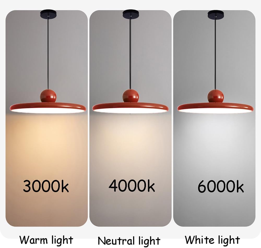 UFO Modern Pendant Light – LED Pendant Light 36W Adjustable, Height Adjustable with 3 Colour Temperatures Lamps, Acrylic and Metal Ceiling Lamp for Dining Room, Living Room, Coffee (Red)