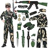 Army Costume for Boys, Halloween Costumes for Kids 3-12 with Accessories, Perfect for Halloween, Birthday Party, Career Day (Large(8-10yr))