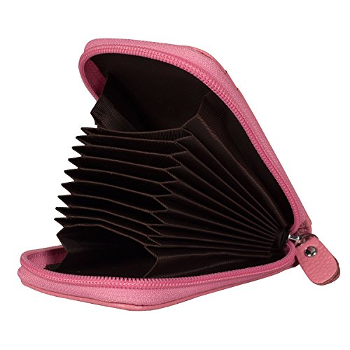 Image of Credit Card Case Organizer Genuine Leather Zip-Around Security Wallet Pink