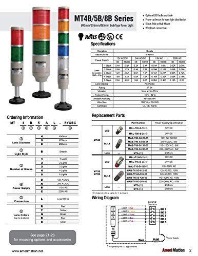 MT4B5DL, Stack Tower Light, 45mm Red/Yellow/Green/Blue/Clear Color 5 Stack, Steady, Pole mounting Beige Body, 25