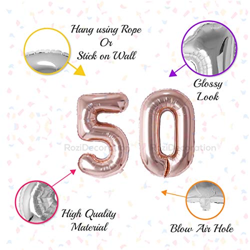 Image of Rozi Decoration 16? Inch Rose Gold 50th Number Balloon Decoration | 50th Anniversary Decoration Items | 50 Number Foil Balloons for Birthday Decoration Items Pack of 2 Pcs