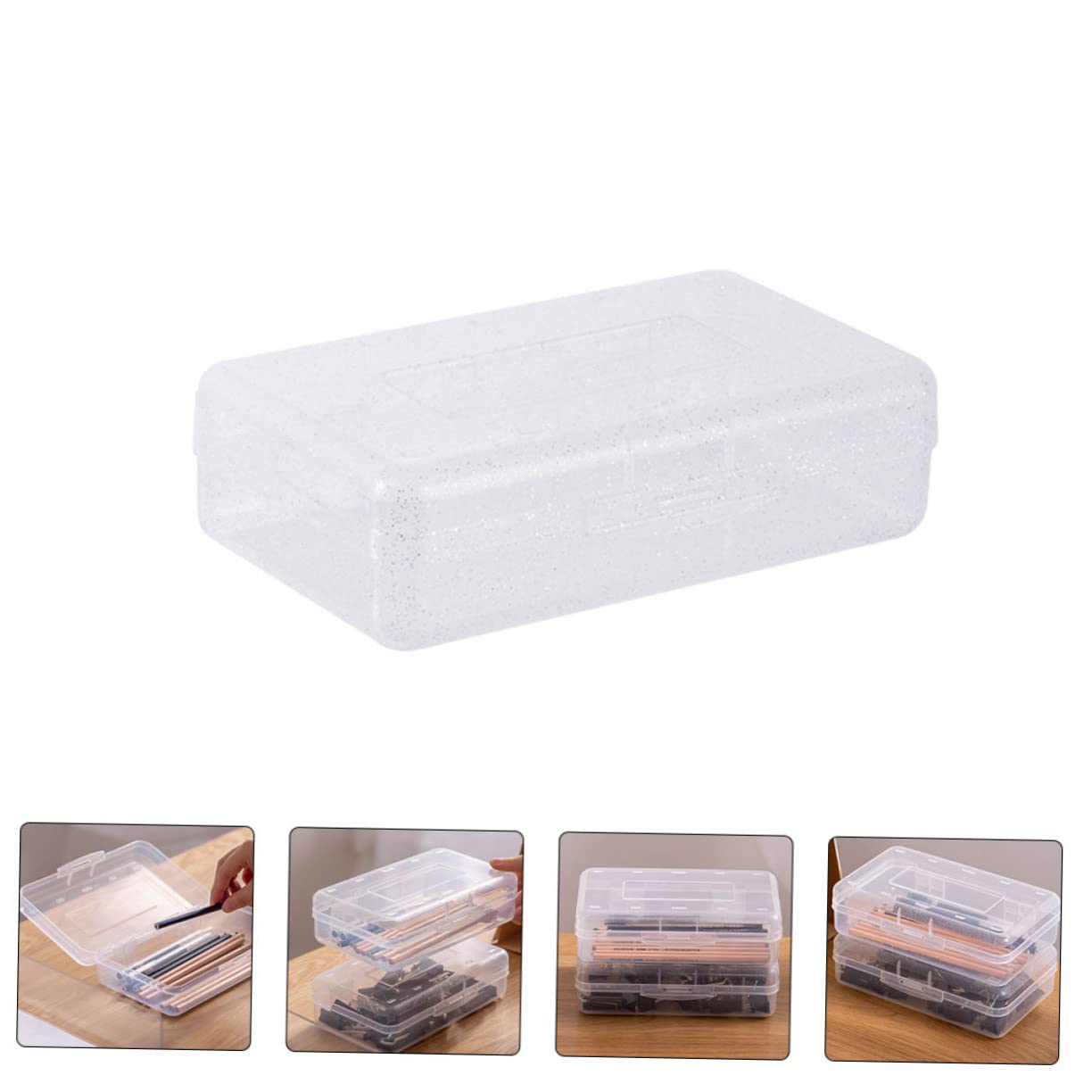 LALAFINA Contenitore Per Cancelleria Impilabile in Plastica Trasparente Coperchio Rapido, Astuccio Portapenne 6 Pezzi Per Studenti e Insegnanti, Organizzatore Matite e Penne Per Scuola e Ufficio