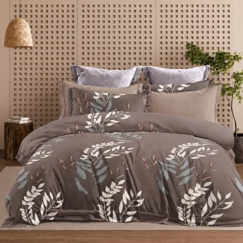 Image of DECOR2ADMIRE 300TC Premium Glace Cotton Printed Super King Size Double Bedsheet with Two Pillow Covers, 108 * 108 Inches or 9ft by 9ft or 275 cm x 275 cm (Leaf Whisper)