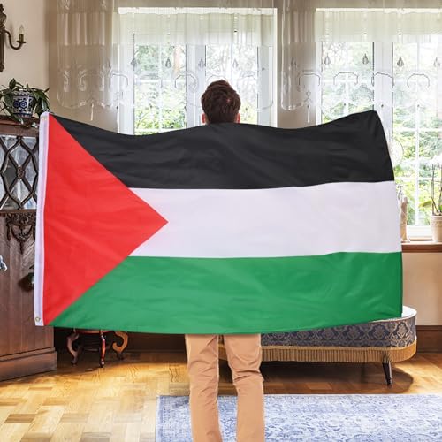 Image of AhfuLife Palestine Flag Palestinian flag 3 x 5 Ft, Large Palestine Flags for Outside, Double Side with Brass Eyelets for Independence Day Party Decorations Indoor Outdoor