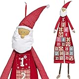 WOMA DIY Adventskalender zum Befüllen Stoff - 5 verschiedene Figuren - Weihnachtsmann 175cm - Weihnachtskalender zum Aufhängen mit Säckchen - Dunkelrot