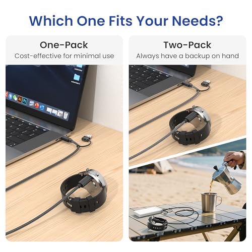 Image of Itramax 2-in-1 USB-A Charging Cable for Garmin 4FT 2Pack,Data Charger Cord for Fenix 8 7 6 5 Plus,Approach S70 S62 S60 S42 S40 G12,Vivomove 3 3S,Quatix 8 7,Tactix 7 Pro,Vivosmart 5,Swim 2