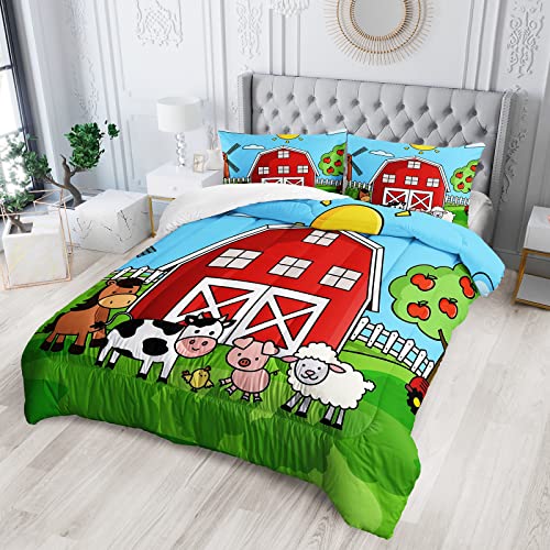 Qoomo Farm Animals Comforter,Farmhouse Comforter Set For Kids Teens Girls Boys,Cartoon Animals 3Pcs Bedding Set Printed Comforter With 2 Pillowcases,Down Alternative,Soft And Lightweight，Twin Size #TOP1