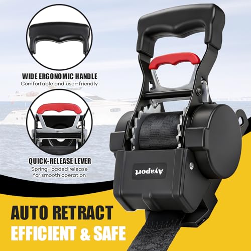 Ayaport Boat Retractable Tie Down Straps to Trailer 1.75in x 6ft Bolt-on Transom Tie Downs - 4400lbs Break Strength, Heavy Duty Boat Trailer Ratchet Straps 2pk