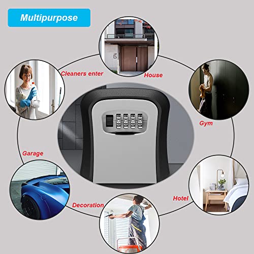 Key Lock Box, Key Box Wall Mounted 4 Digit Combination Lock Box Hide A Key For Outdoor Indoor, Security Waterproof Large Capacity 5 Keys Lockbox For House Key Room Card #TOP5