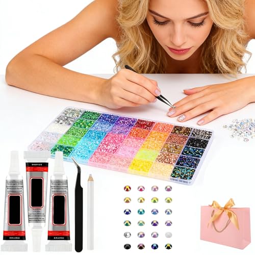 3mm Colorful DIY Resin Rhinestone Kit for Bedazzling, Diamond DIY Bedazzling Kit,Rhinestones for Bedazzling for Crafting Book Shoes Nail Art (30000 Pcs)