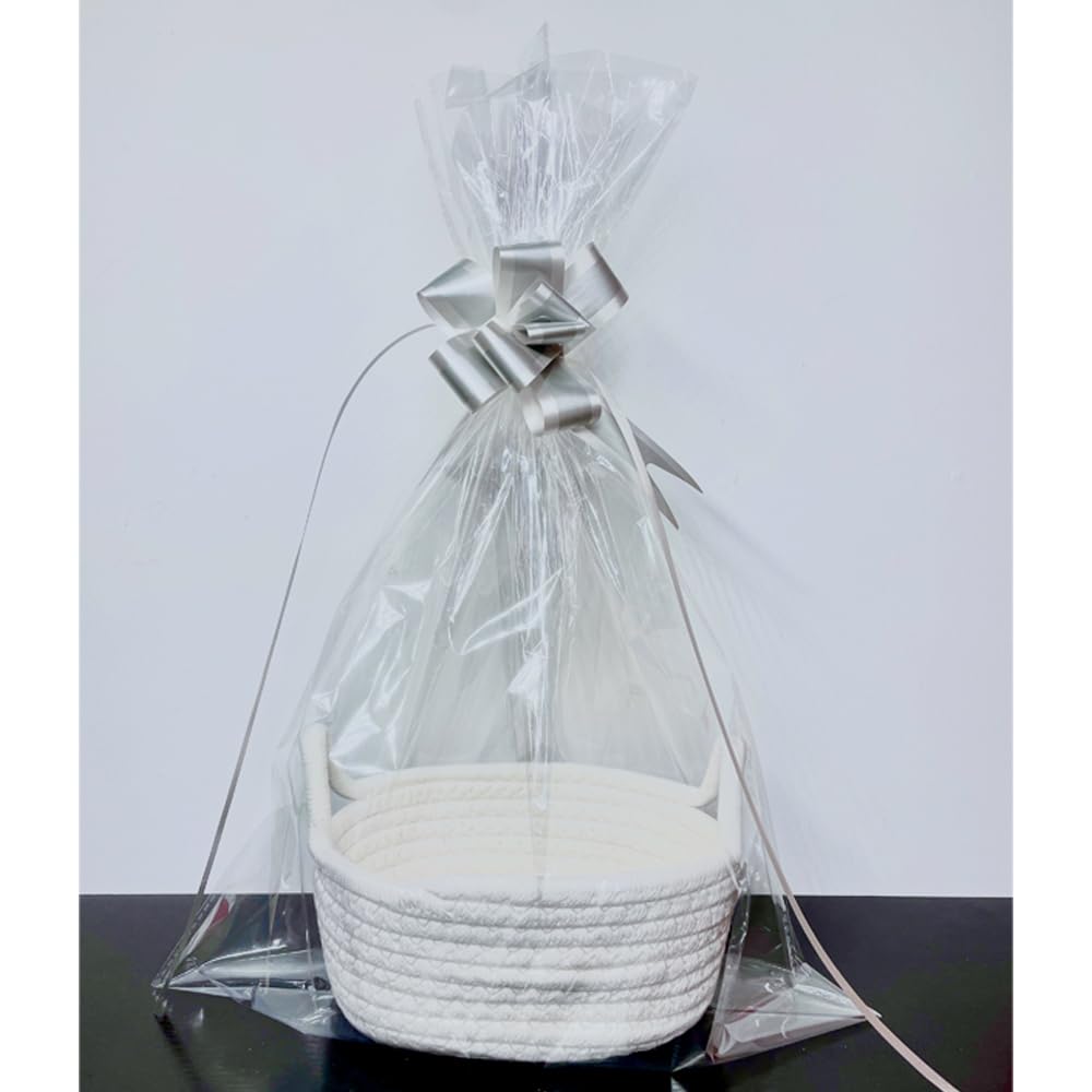 ZipSeven Cellophane Bags Clear Basket Bags with Ribbon Bows, 20in x 14in Large Clear Cellophane Wrap for Gift Baskets Cello Bags Wedding Gift