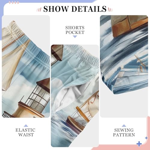 ZZXXB Lighthouse and Sailboat Boys Long Pants Soft Trousers Elastic Waist Kids Lounge Bottoms with Pockets S-XL4