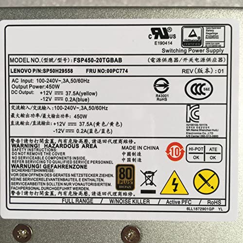 Specification Label For Psu IndustrialMaker 450W 10-Pin PSU Instruction Manual for M310, M410, M428 ...